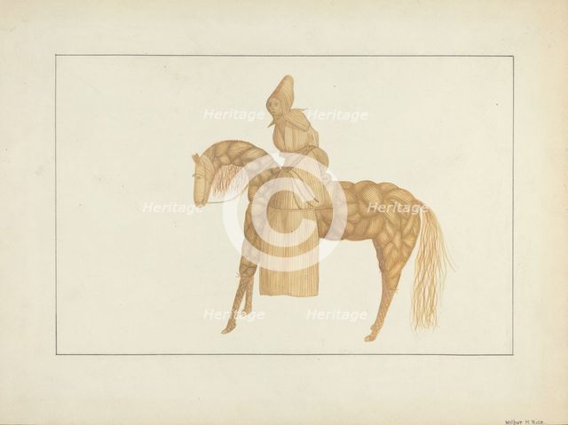 Corn Husk Doll on Horse, 1935/1942. Creator: Wilbur M Rice.