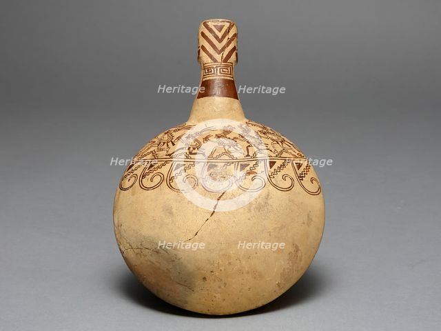 Corn Popper Depicting Costumed Runners with a Modeled Handle, 100 B.C./A.D. 500. Creator: Unknown.