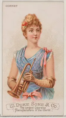 Cornet, from the Musical Instruments series (N82) for Duke brand cigarettes, 1888., 1888. Creator: Schumacher & Ettlinger