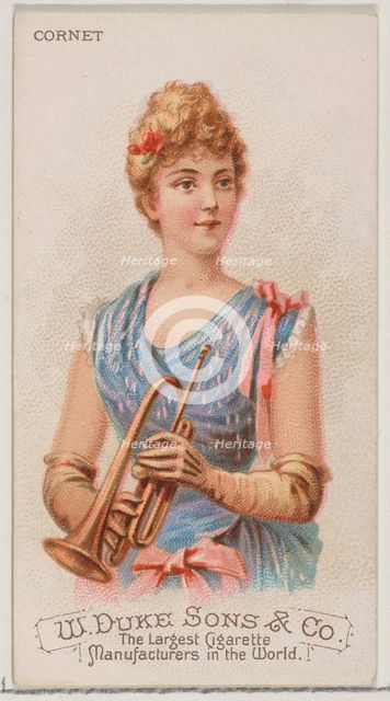 Cornet, from the Musical Instruments series (N82) for Duke brand cigarettes, 1888., 1888. Creator: Schumacher & Ettlinger.
