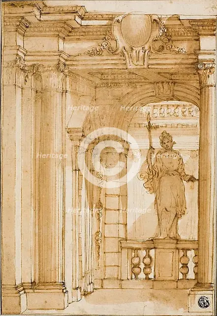 Corner of a Loggia with Female Statue, n.d. Creator: Pietro Righini.