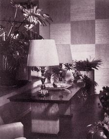 Corner of a large living-room, designed by Paul T. Frankl 1949. Creator: Unknown