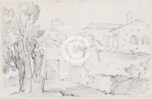Corner of an Italian Garden with a Church Beyond, 1744/1750. Creator: Joseph-Marie Vien the Elder.