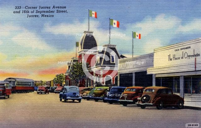 Corner of Juarez Avenue and 16th of September Street, Juarez, Mexico, 1943. Artist: Unknown