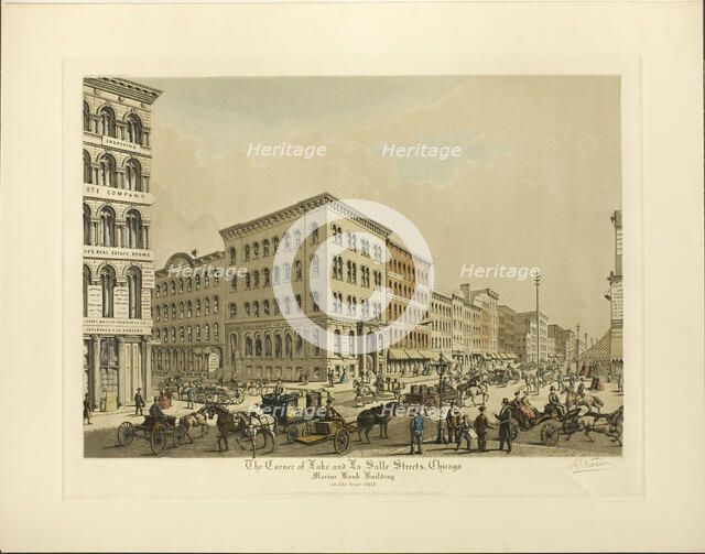 Corner of Lake and La Salle Streets, Chicago, Marine Bank Building in th..., published January 1927. Creator: Raoul Varin.