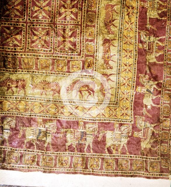 Corner of Pile Carpet from Tomb at Pazyryk, Altai, USSR, 5th century BC-4th century BC. Artist: Unknown.