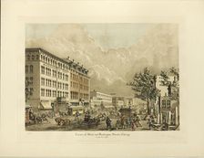 Corner of State and Washington Streets, Chicago, in the Yea..., published June 1928 (1865 depicted). Creator: Raoul Varin