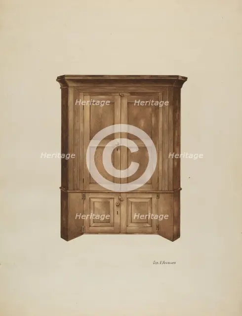Corner Cupboard, c. 1937. Creator: George V. Vezolles.