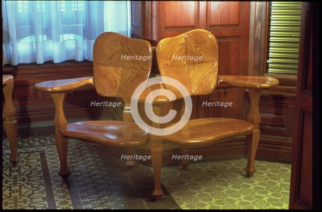 Corner chair in the dining room of the Casa Batllo, built between 1904 - 1906, designed by Antoni…