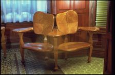 Corner chair in the dining room of the Casa Batllo, built between 1904 - 1906, designed by Antoni…