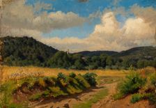 Cornfield at the edge of the forest, exercise, 1854. Creator: Werner Holmberg