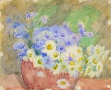 Cornflowers and daisies in a vase. Creator: Maria Wiik