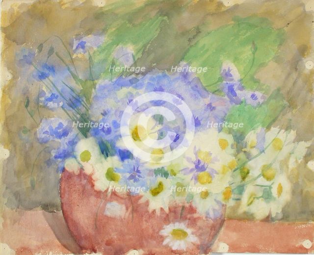 Cornflowers and daisies in a vase. Creator: Maria Wiik.