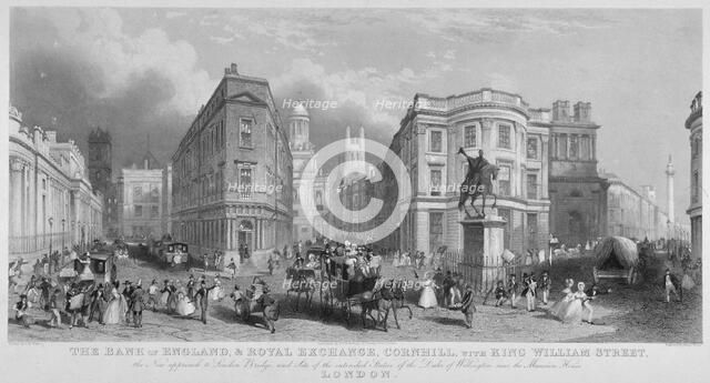 Cornhill, Lombard Street and King William Street, looking east, City of London, 1837. Artist: Henry Wallis