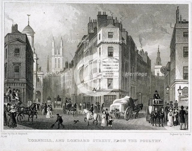 Cornhill, London, 1830. Artist: S Lacey