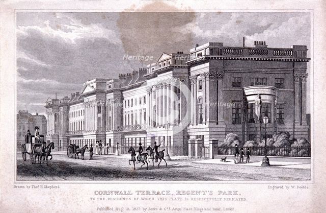 Cornwall Terrace, Regent's Park, Marylebone, London, 1827. Artist: William Deeble