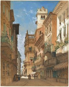Corso Sant Anastasia with the Palazzo Maffei in Verona, 1855. Creator: William Callow