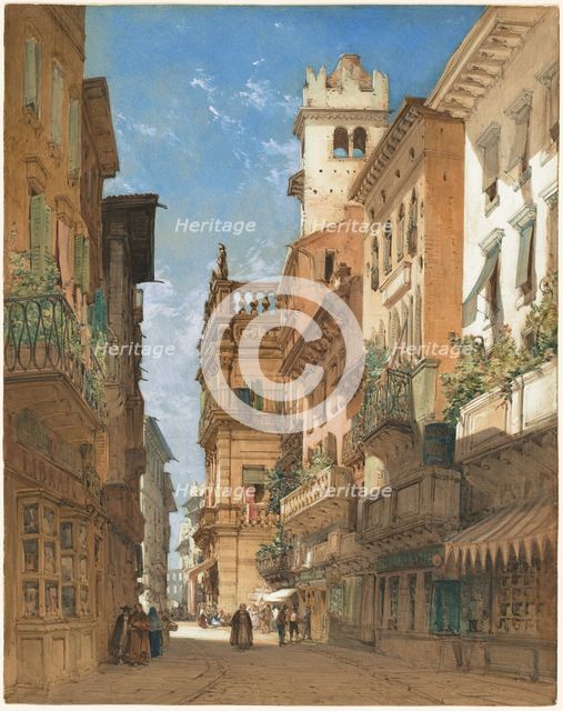Corso Sant' Anastasia with the Palazzo Maffei in Verona, 1855. Creator: William Callow.
