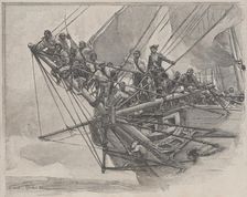 Corsairs of the Caribbean Sea, prepared for boarding a ship, engraving from 1860