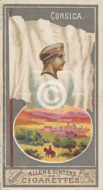 Corsica, from the City Flags series (N6) for Allen & Ginter Cigarettes Brands, 1887. Creator: Allen & Ginter.