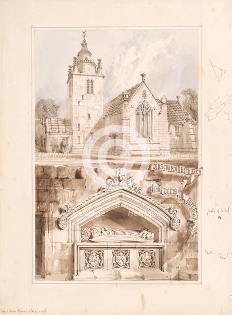 Corstorphine Church - Exterior and Forester's Tomb, 1848-1852. Creator: Robert William Billings.