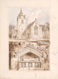 Corstorphine Church - Exterior and Forester's Tomb, 1848-1852. Creator: Robert William Billings