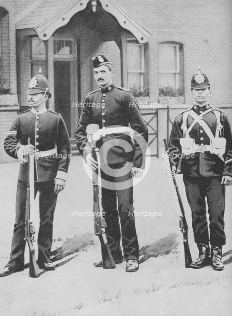 'Corporal and Privates, the Buffs', c1880. Artist: Gregory & Co.