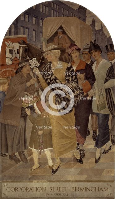 "Corporation Street, Birmingham, in March 1914".  Creator: Joseph Edward Southall.