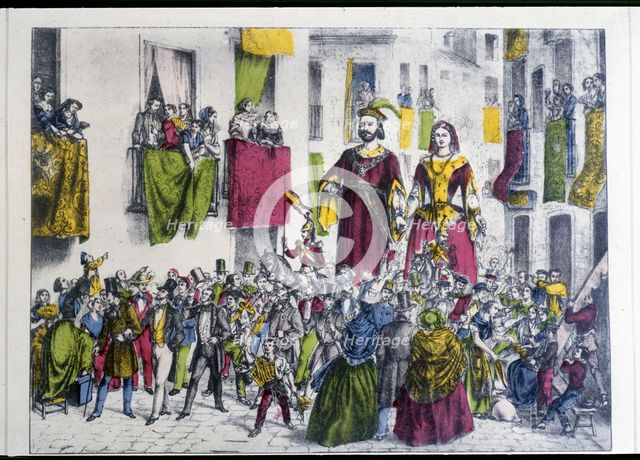 Corpus Christi procession in Barcelona, 1860. Creator: Puiggari, Ramón (1820-1894).