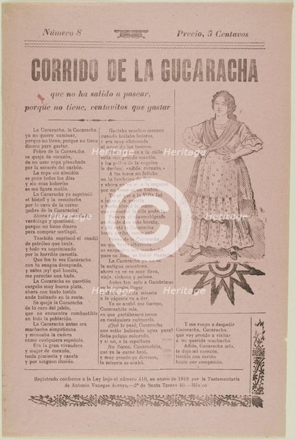 Corrido of the Cockroach, published c. 1918. Creator: José Guadalupe Posada.