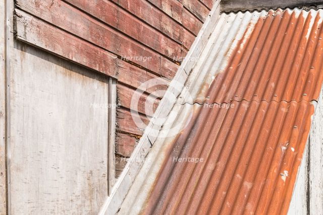 Corrugated iron roof, Anchor Studio, Trewarveneth Street, Newlyn, Cornwall, 2019. Creator: Steven Baker.