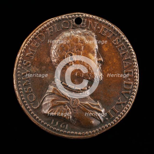 Cosimo I de' Medici, 1519-1574, 2nd Duke of Florence 1537, later Grand Duke of Tuscany [obverse], 15 Creator: Domenico Poggini.