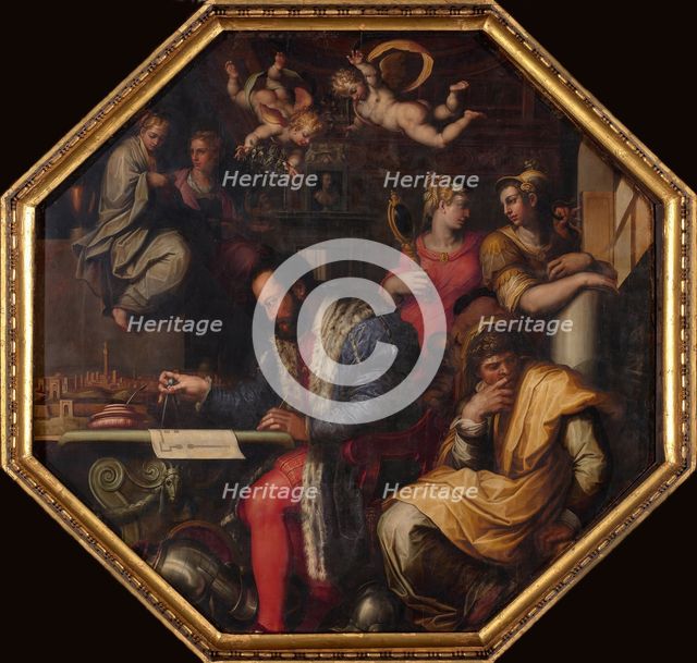 Cosimo studies the taking of Siena, 1563-1565. Artist: Vasari, Giorgio (1511-1574)