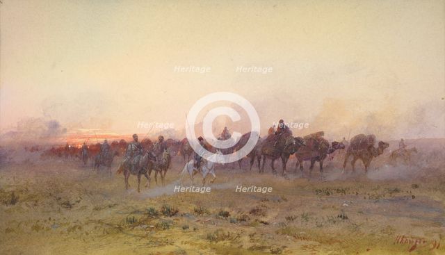 Cossacks Escorting the Taranchi into Russian Territory During the Occupation of the Ili...,19th cent Creator: Nikolay Nikolaevich Karazin.