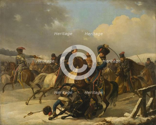 Cossacks pursued retreating French soldiers, 1812, 1827. Artist: Desarnod, Auguste-Joseph (1788-1840)