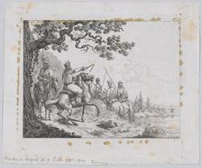 Cossacks riding along a riverbank, 1814. Creator: Friedrich August de La Belle