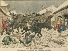 Cossacks terrorising a Korean village, Russo-Japanese War, 1904