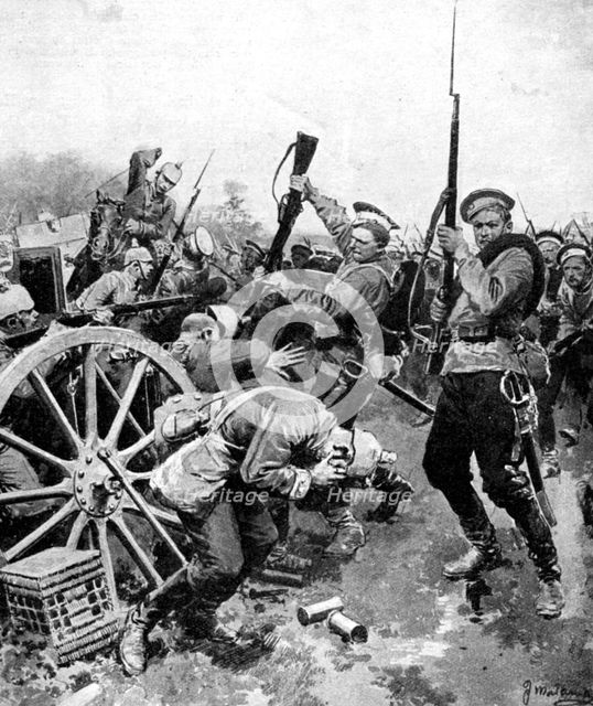 Cossack attack on German troops, East Prussia, First World War, 1914. Artist: Unknown