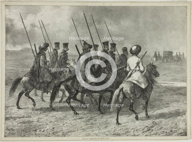 Cossack Escort to the Border of Kuban, Taman (Central Russia), October 11, 1837, 1838. Creator: Auguste Raffet.