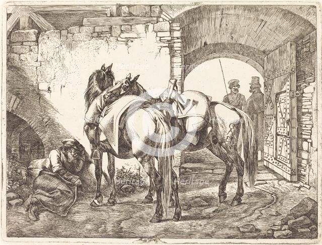 Cossack Horses in a Courtyard, 1818. Creator: Johann Adam Klein.
