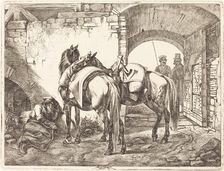 Cossack Horses in a Courtyard, 1818. Creator: Johann Adam Klein