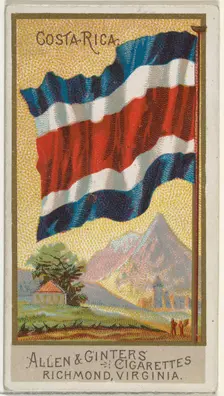 Costa Rica, from Flags of All Nations, Series 2 (N10) for Allen & Ginter Cigarettes Brands..., 1890. Creator: Allen & Ginter
