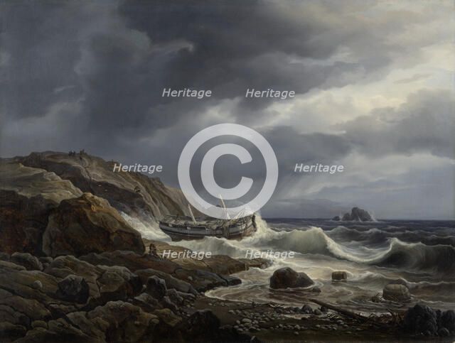 Costal Landscape with stranded Ship, 1832. Creator: Christian Morgenstern.