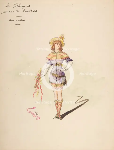 Costume Design for "4 Villageois jouant au hautbois" [a]; Descriptive Sheet of Costume... Creator: Charles Bianchini.