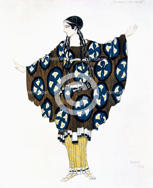 Costume design for a Ballets Russes production of Ravel's Daphnis et Chloe, 1912. Artist: Leon Bakst