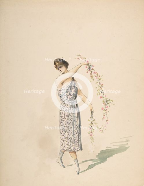 Costume Design for a Maiden Draped in White, n.d.. Creator: Charles Bianchini.