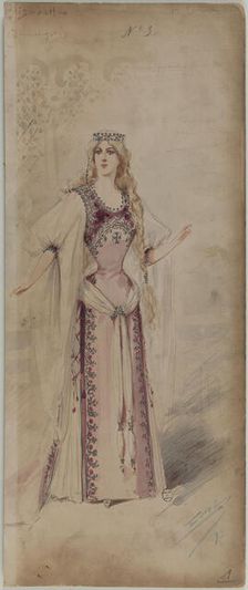 Costume design for Ella Russell als Elisabeth in the Opera "Tannhäuser" by Richard Wagner, 1890s. Creator: Edel (Colorno), Alfredo (1856-1912)