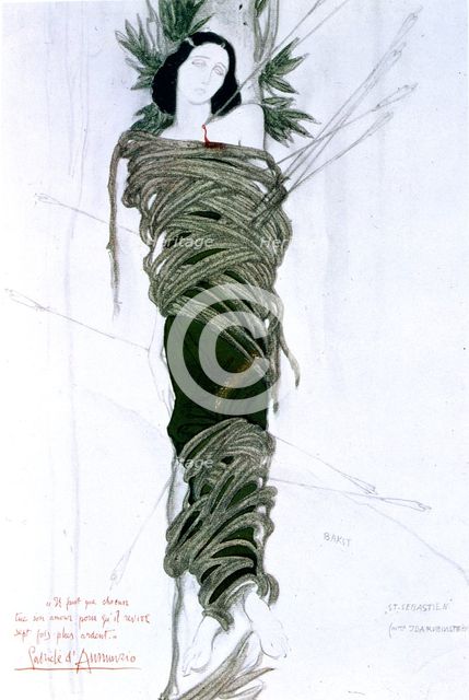 Costume design for Italian writer Gabriele D'Annunzio's drama The Martyrdom of St Sebastian, 1911. Artist: Leon Bakst