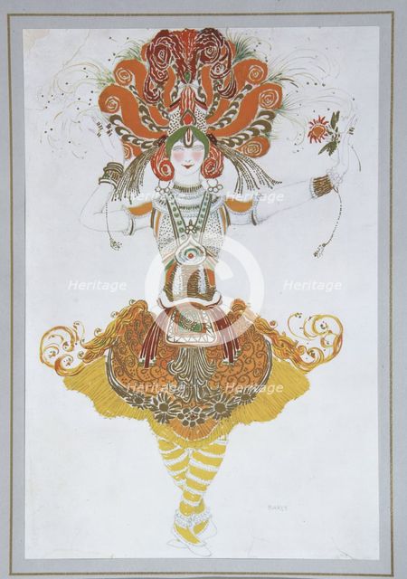 Costume design for Tamara Karsavina in the ballet The Firebird (L'oiseau de feu) by I. Stravinsky, 1909-1910. Artist: Bakst, Léon (1866-1924)