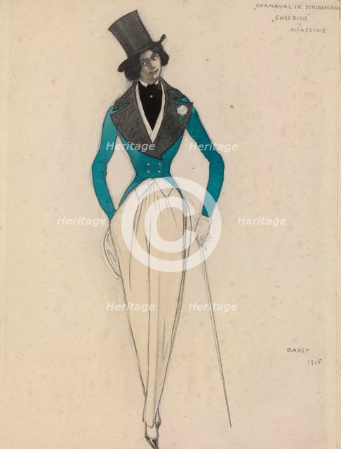 Costume design for the ballet Carnaval by R. Schumann, 1915.